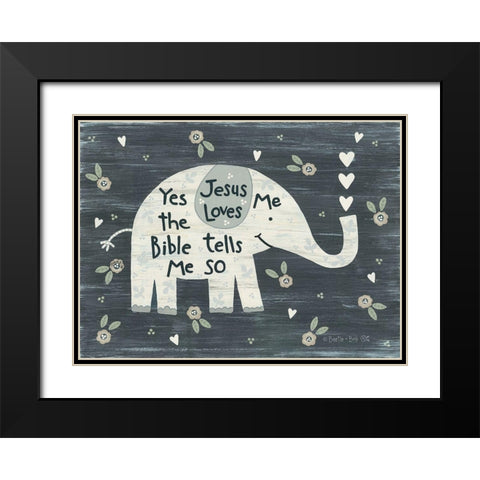 Jesus Loves Me Elephant      Black Modern Wood Framed Art Print with Double Matting by LaPoint, Annie