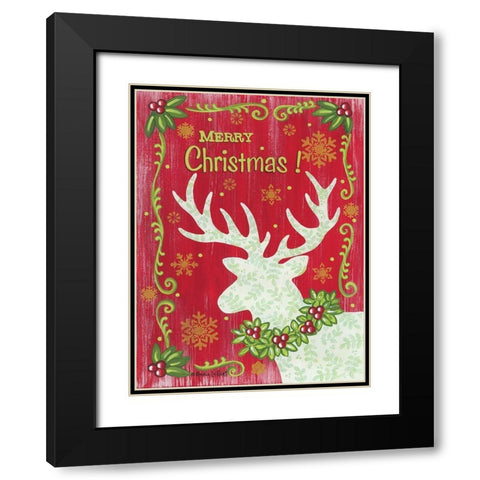 Merry Christmas Reindeer Black Modern Wood Framed Art Print with Double Matting by LaPoint, Annie