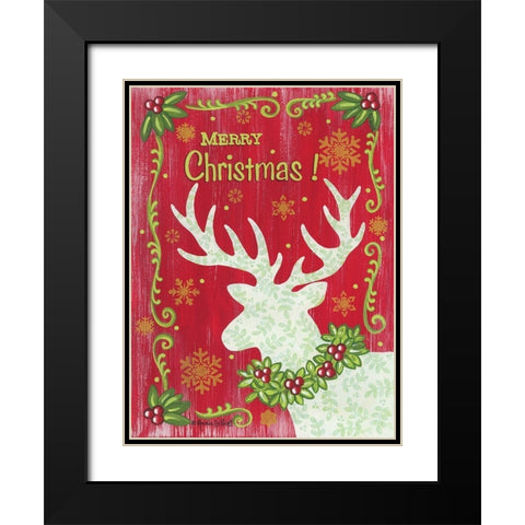 Merry Christmas Reindeer Black Modern Wood Framed Art Print with Double Matting by LaPoint, Annie