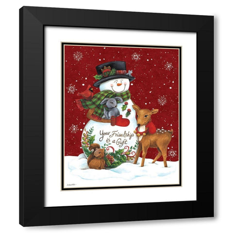 Snowman with Deer Black Modern Wood Framed Art Print with Double Matting by Kater, Diane