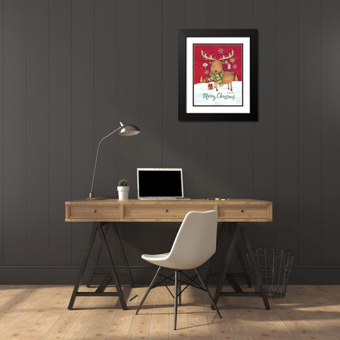 Merry Christmas Reindeer Black Modern Wood Framed Art Print with Double Matting by Kater, Diane