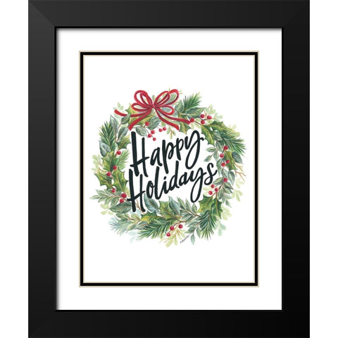Happy Holidays Wreath Black Modern Wood Framed Art Print with Double Matting by Kater, Diane
