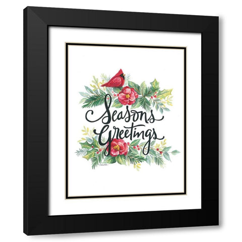 Seasons Greetings Wreath Black Modern Wood Framed Art Print with Double Matting by Arthurs, Diane