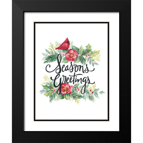 Seasons Greetings Wreath Black Modern Wood Framed Art Print with Double Matting by Arthurs, Diane