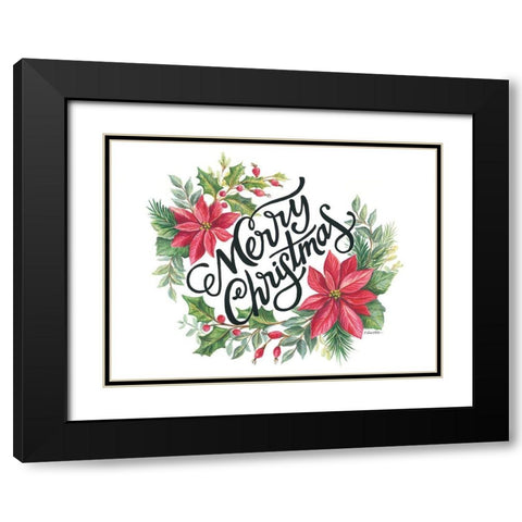 Merry Christmas Wreath Black Modern Wood Framed Art Print with Double Matting by Arthurs, Diane