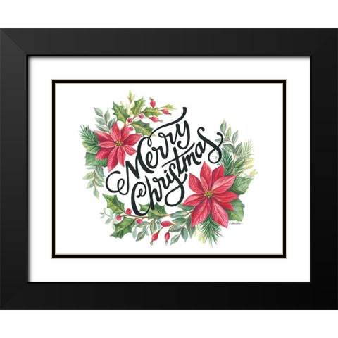 Merry Christmas Wreath Black Modern Wood Framed Art Print with Double Matting by Arthurs, Diane
