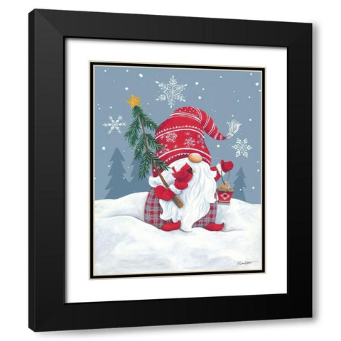 Snowy Gnome with Cardinal Black Modern Wood Framed Art Print with Double Matting by Kater, Diane