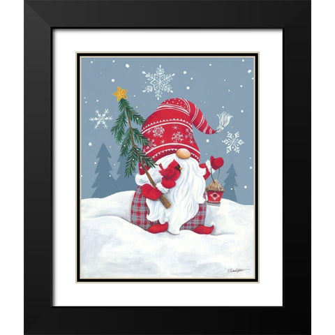 Snowy Gnome with Cardinal Black Modern Wood Framed Art Print with Double Matting by Kater, Diane