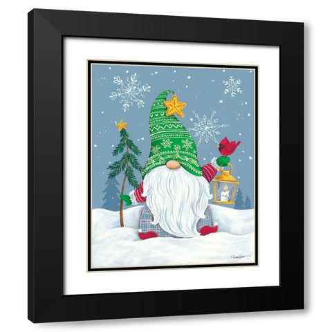 Snowy Gnome with Lantern Black Modern Wood Framed Art Print with Double Matting by Kater, Diane