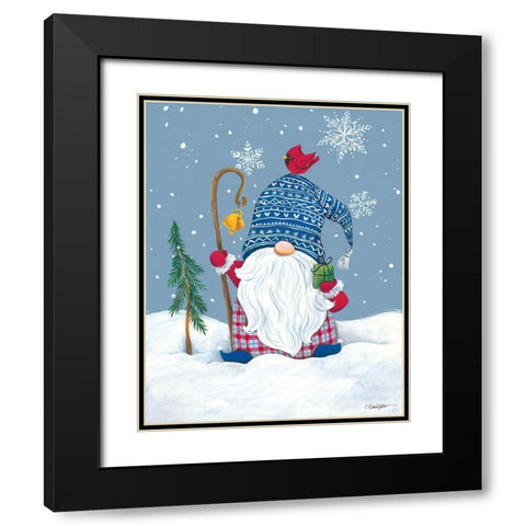 Snowy Gnome with Present Black Modern Wood Framed Art Print with Double Matting by Kater, Diane