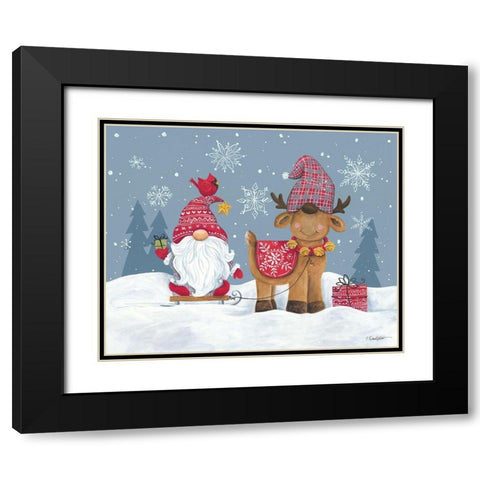 Snowy Gnome with Reindeer Black Modern Wood Framed Art Print with Double Matting by Kater, Diane