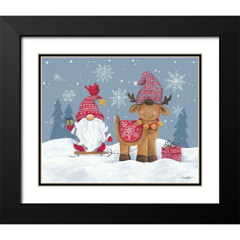 Snowy Gnome with Reindeer Black Modern Wood Framed Art Print with Double Matting by Kater, Diane