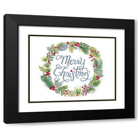 Merry Christmas Wreath Black Modern Wood Framed Art Print with Double Matting by Kater, Diane