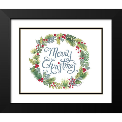 Merry Christmas Wreath Black Modern Wood Framed Art Print with Double Matting by Kater, Diane