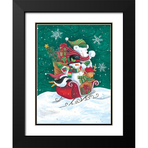 Christmas Friends Sleigh Black Modern Wood Framed Art Print with Double Matting by Kater, Diane