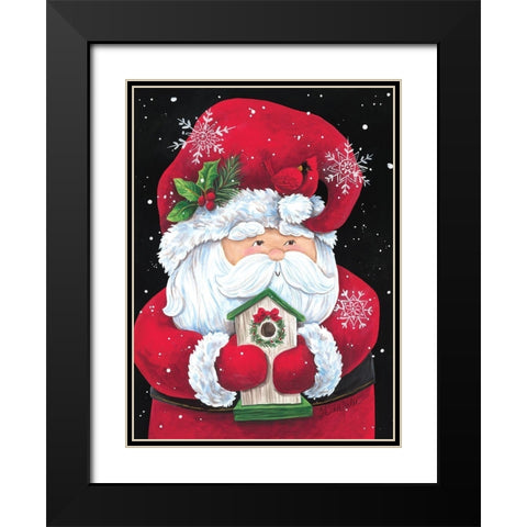 Santa with Birdhouse Black Modern Wood Framed Art Print with Double Matting by Kater, Diane