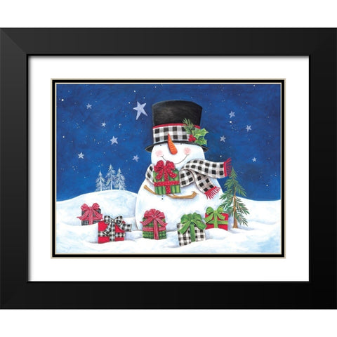 Gifting Snowman I Black Modern Wood Framed Art Print with Double Matting by Kater, Diane