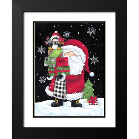 Gifting Santa I Black Modern Wood Framed Art Print with Double Matting by Kater, Diane