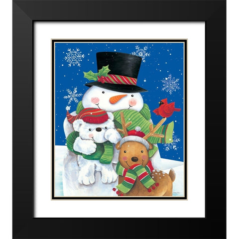 Snowman and Friends Black Modern Wood Framed Art Print with Double Matting by Kater, Diane