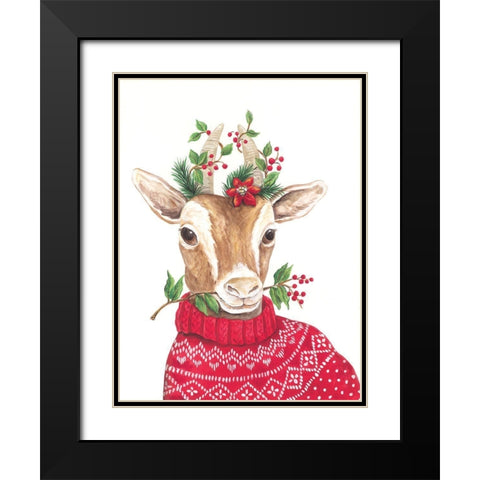 Christmas Goat Black Modern Wood Framed Art Print with Double Matting by Kater, Diane