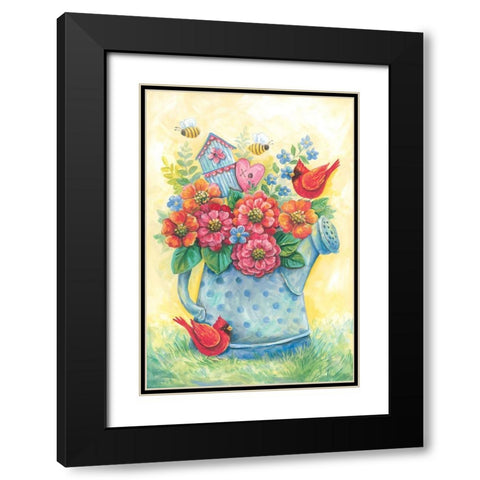 Springtime Watering Can Black Modern Wood Framed Art Print with Double Matting by Kater, Diane