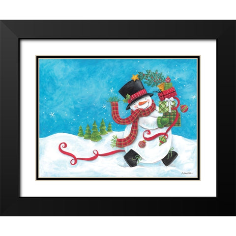 Snowman on the Run Black Modern Wood Framed Art Print with Double Matting by Kater, Diane