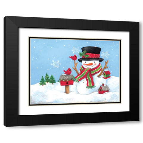 Cardinal Friend Snowman Black Modern Wood Framed Art Print with Double Matting by Kater, Diane