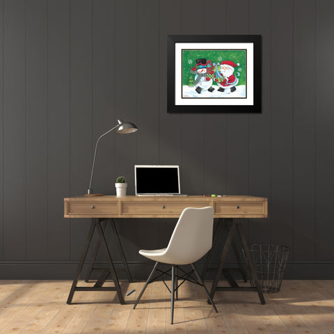 Snowman And Santa Friends Black Modern Wood Framed Art Print with Double Matting by Kater, Diane