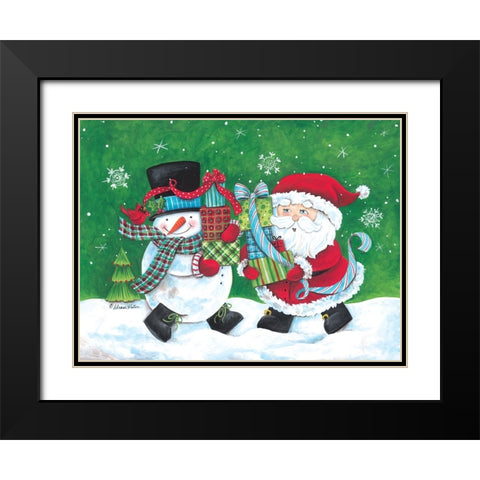 Snowman And Santa Friends Black Modern Wood Framed Art Print with Double Matting by Kater, Diane