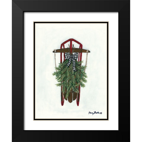 Vintage Winter Sled Black Modern Wood Framed Art Print with Double Matting by Baker, Sara
