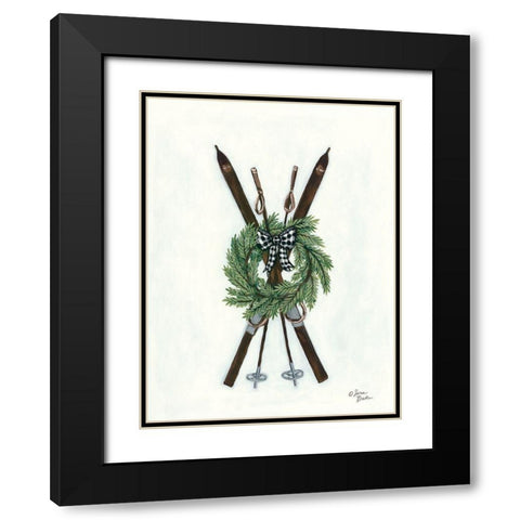 Vintage Winter Skis Black Modern Wood Framed Art Print with Double Matting by Baker, Sara