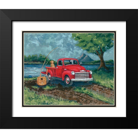 Red Truck Fishing Buddy Black Modern Wood Framed Art Print with Double Matting by Baker, Sara