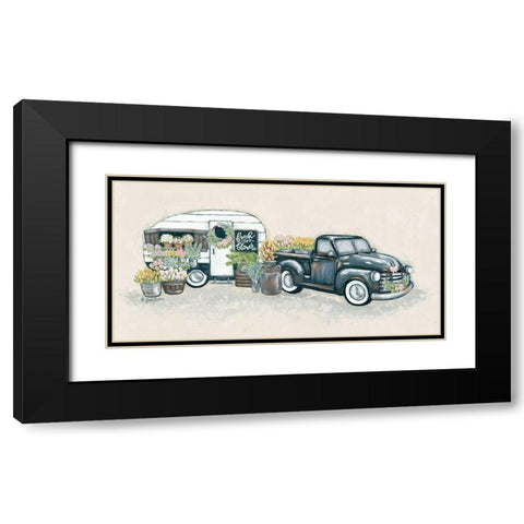 Vintage Flower Truck and Trailer Black Modern Wood Framed Art Print with Double Matting by Baker, Sara