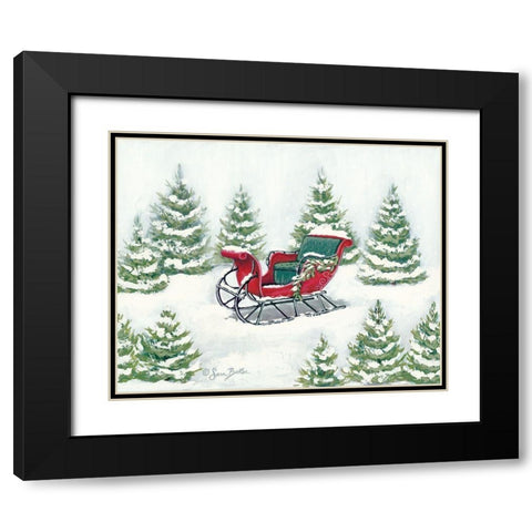 Tree Farm Sleigh Black Modern Wood Framed Art Print with Double Matting by Baker, Sara