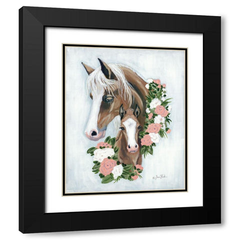 Floral Ponies Black Modern Wood Framed Art Print with Double Matting by Baker, Sara