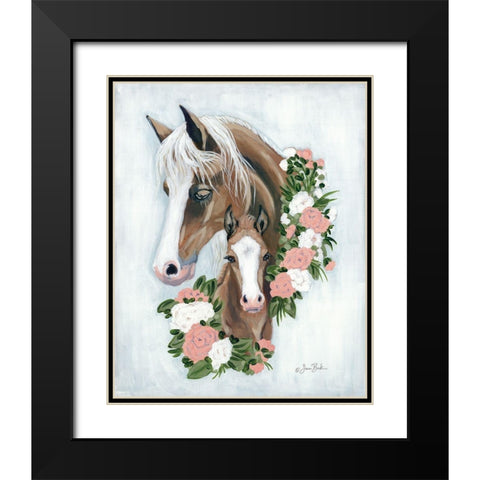 Floral Ponies Black Modern Wood Framed Art Print with Double Matting by Baker, Sara