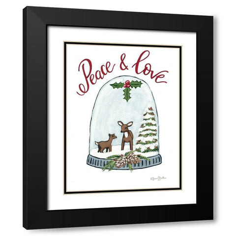 Peace and Love Deer Black Modern Wood Framed Art Print with Double Matting by Baker, Sara