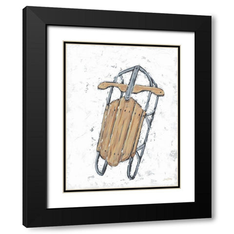 Winter Gear Vintage Sled Black Modern Wood Framed Art Print with Double Matting by Baker, Sara