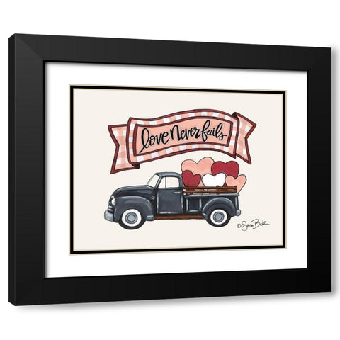 Love Never Fails Truck Black Modern Wood Framed Art Print with Double Matting by Baker, Sara