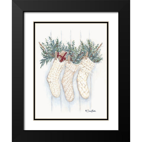 Boho Christmas Stockings Black Modern Wood Framed Art Print with Double Matting by Baker, Sara