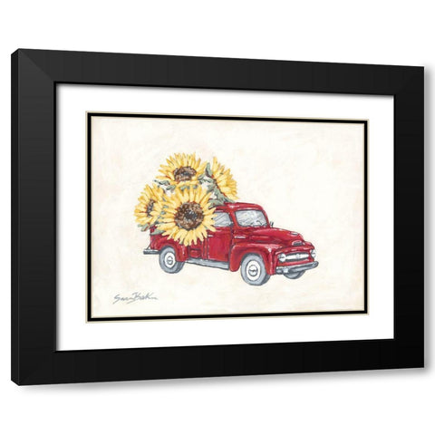 Sunflower Farm Truck Black Modern Wood Framed Art Print with Double Matting by Baker, Sara