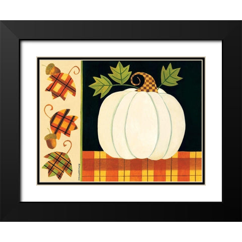 White Pumpkin, Leaves and Acorns Black Modern Wood Framed Art Print with Double Matting by Deming, Bernadette