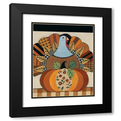 Turkey and Patterned Pumpkin Black Modern Wood Framed Art Print with Double Matting by Deming, Bernadette