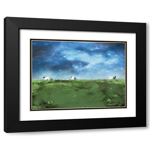 Distant Hillside Sheep by Night   Black Modern Wood Framed Art Print with Double Matting by Bluebird Barn