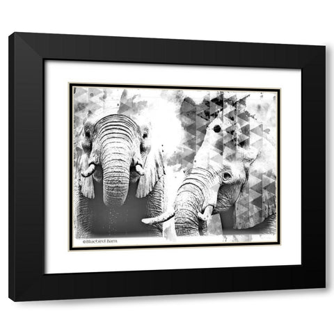 Modern Black And White Elephants Black Modern Wood Framed Art Print with Double Matting by Bluebird Barn