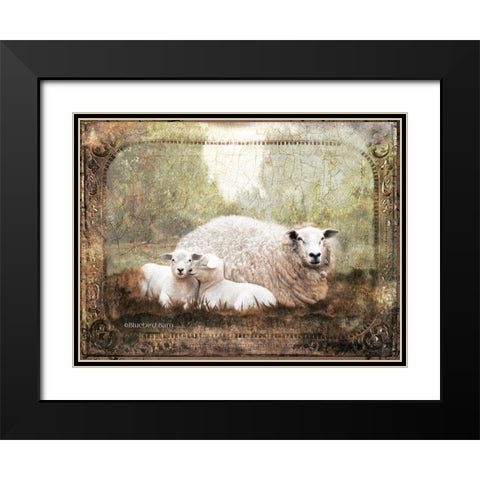 Vintage Ewe and Sleeping Lambs Black Modern Wood Framed Art Print with Double Matting by Bluebird Barn