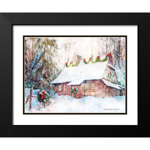 Snowy Christmas Cabin Black Modern Wood Framed Art Print with Double Matting by Bluebird Barn