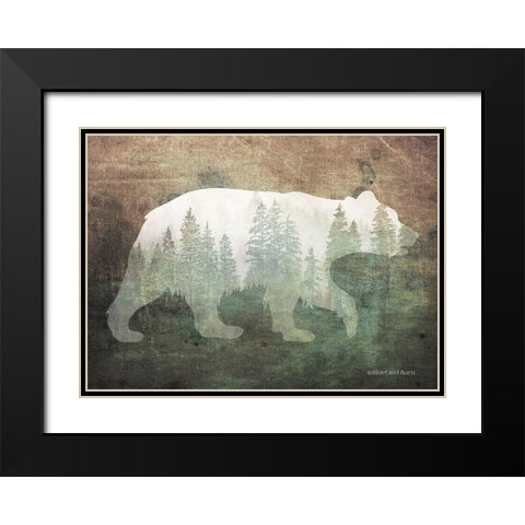 Green Forest Bear Silhouette Black Modern Wood Framed Art Print with Double Matting by Bluebird Barn