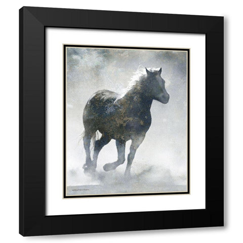 Textured Dark Running Horse Black Modern Wood Framed Art Print with Double Matting by Bluebird Barn