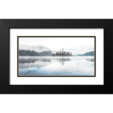 Lake Escape with Village Black Modern Wood Framed Art Print with Double Matting by Bluebird Barn